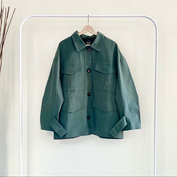 Zara Green Pleated Overshirt Size Medium - Picture 2 of 8